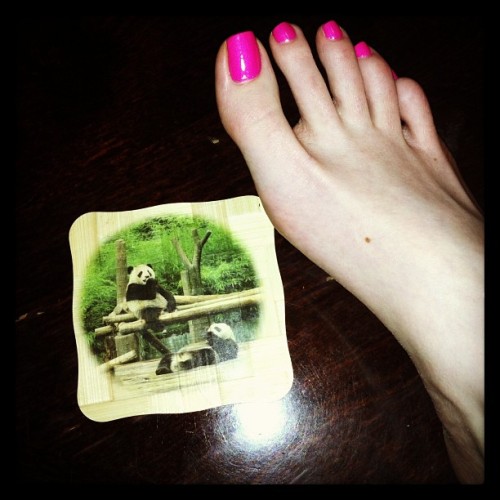 My favorite one and my #feet so it’s not cheating #neonpinktoes #footfetish #coaster #pandas