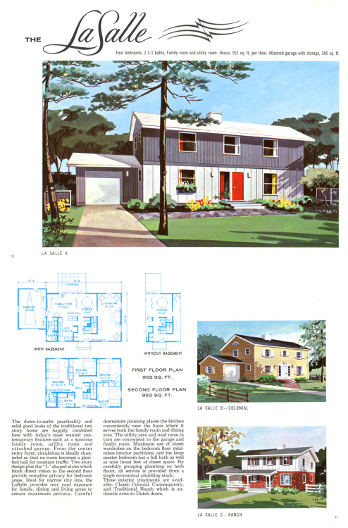 vintagehomeplans:United States, 1960: The LaSalleA large two-story house with four bedrooms and two-