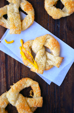 boozybakerr:  Cheesy Puff Pastry Pretzels 