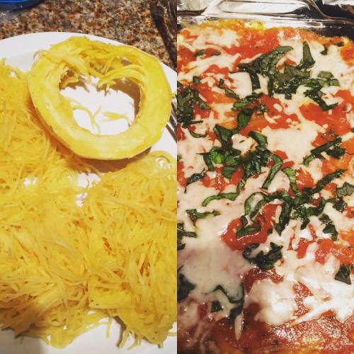 Tonight for #dinner, some delicious #spaghettisquash casserole! Pro tip: cut it in rings, not in hal