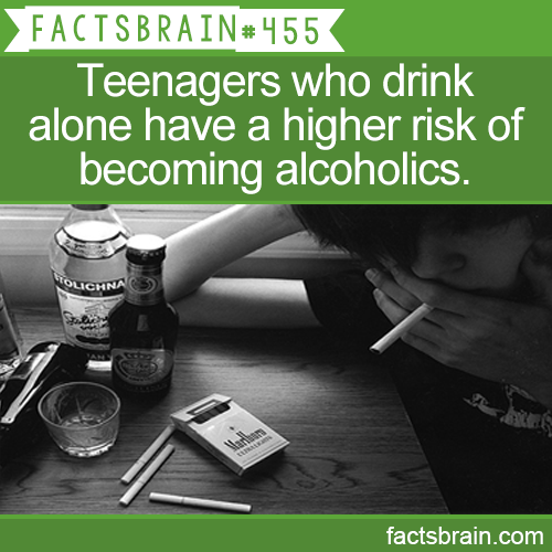 factsbrain:  Teenagers who drink alone have a higher risk of becoming alcoholics. - weird, interesting & funny facts