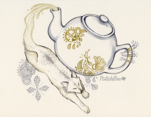 Tea wolf ♥(Pens, metallics and copic marker)