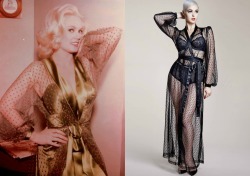 thelingerieaddict:  Flashback/Flashforward: 12 Classic Lingerie Silhouettes RevisitedCredits, top to bottom:Mamie Van Doren on left. Dita Von Teese ‘Lamarr’ Robe on right.Parisian 1930s bra on left. JW Anderson bra on right.1930s ‘deshabille’