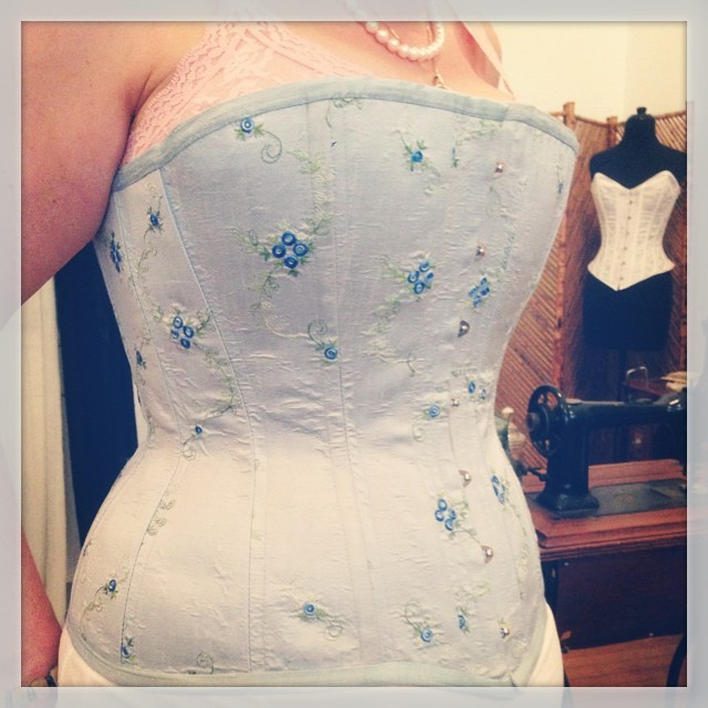 This embroidered silk Artemis corset looked so stunning on my client!! Perfectly feminine! #corset #corsetiere #corsetiereofchicago #victorian #vintageinspired #silk #roses