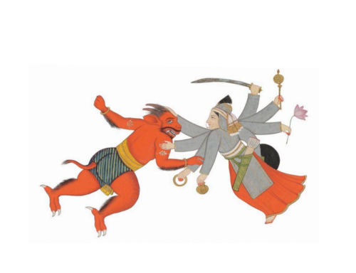 1.Cut out detail from ‘Chandika attacks Shumbha in the sky and kills him’ from Devi Mahatmya Kangra,