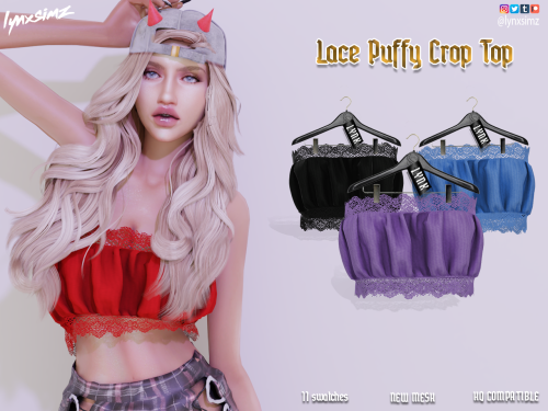 LACE PUFFY CROP TOPDownload @ simsdom ✨❤❤❤❤❤❤  New MeshAll Lod’sTeen to Elder11 SwatchesCustom