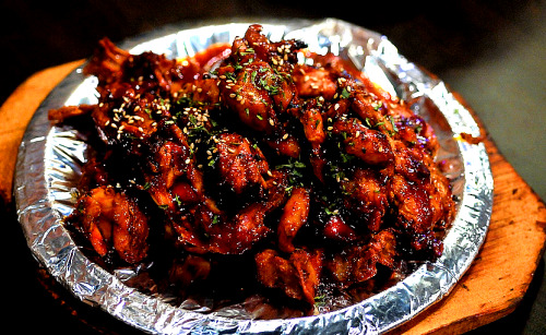 불닭 BOOL DALK (Fire Chicken): Korean style marinated chicken, a whole chicken is &ldquo;fire&