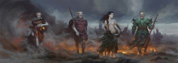 we-are-rogue:  Apocalypse riders  by  Stepan Alekseev Only marginally relevant (it’s… fantasy, right?), but this is INCREDIBLE and I’ve been staring at it for half an hour, I HAD to post it.  From left to right: Famine,  Pestilence, Death, War.