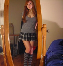 (more girls like this on http://ift.tt/2mVKSF3) Short skirt, long socks, computer