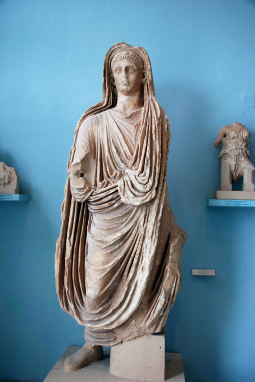 myglyptothek: Statue of emperor Tiberius. I century AD. Marble. Archaeological Museum of Eleusi