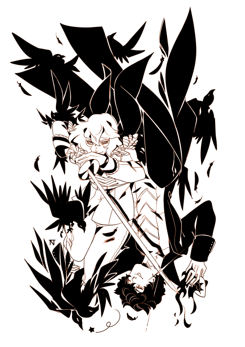 nemirutami:Ko-fi commission for @jaderhade ! Shuake surrounded by crows! This was really fun to draw