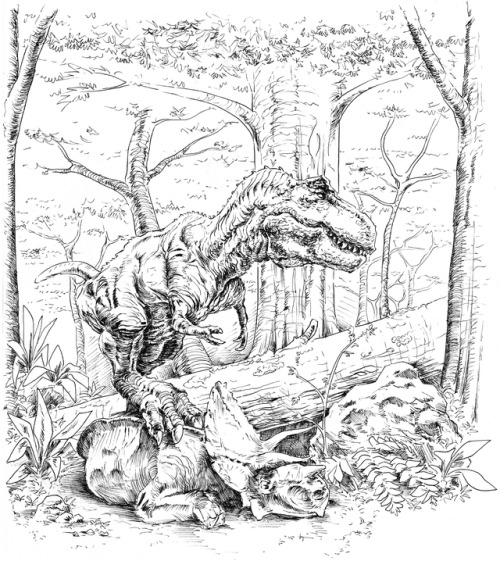 Rebor King T Rex and Fallen Queen charcoal and pen and ink illustration.  Amazing models, great to d