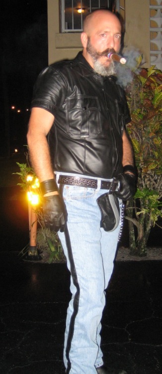 June 28, 2009.  I had just had the codpiece jeans made by Todd at Leatherwerks.  Wanted to show them