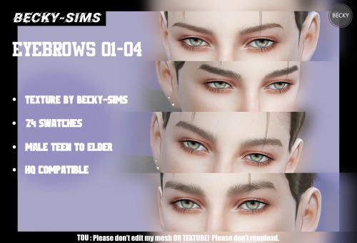  BECKYSIMS-MALE EYEBROWS 1-424 COLORS     24改色TEXTURE BY BECKY-SIMS   贴图原创MALE TEEN TO ELDER   男性青少年