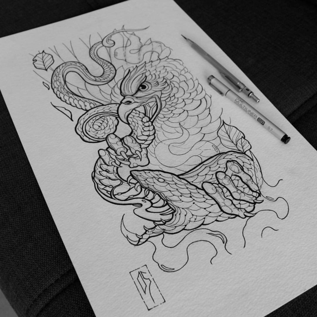Custom Tattoo - Antalya — 50 x 30 Neo Traditional eagle & snake print...