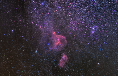 the-wolf-and-moon:Comet Giacobini–Zinner and the Heart and Soul Nebulae