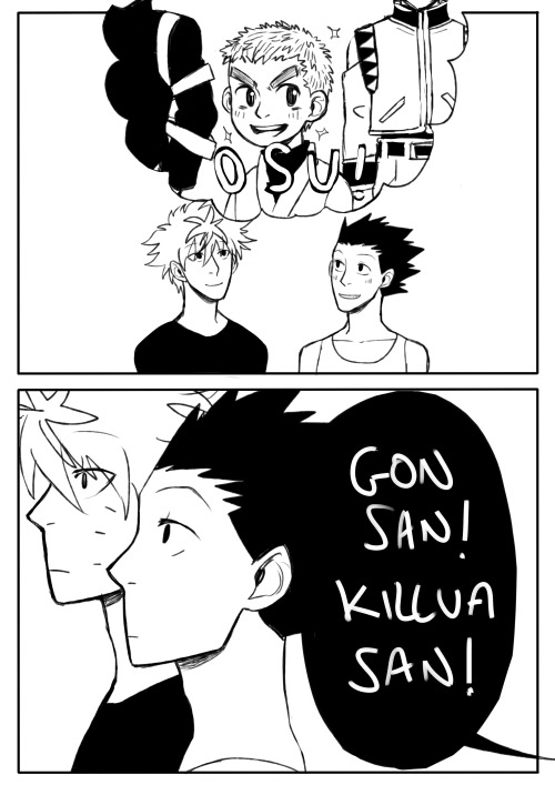 ask-teen-gon-and-killua:K: No, seriously, HOW did you get so tall?!G: Come on, Kill… &gt;&gt;”