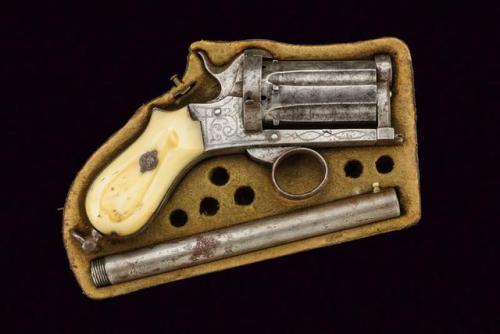 Cased pinfire pepperbox revolver, Belgium, third quarter of the 19th century.from Czerny’s Internati