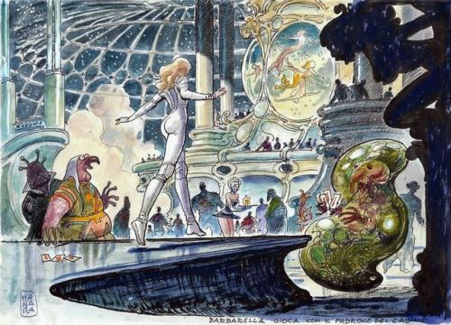vintagegeekculture: Milo Manara concept art for a remake of Barbarella that never materialized, plan