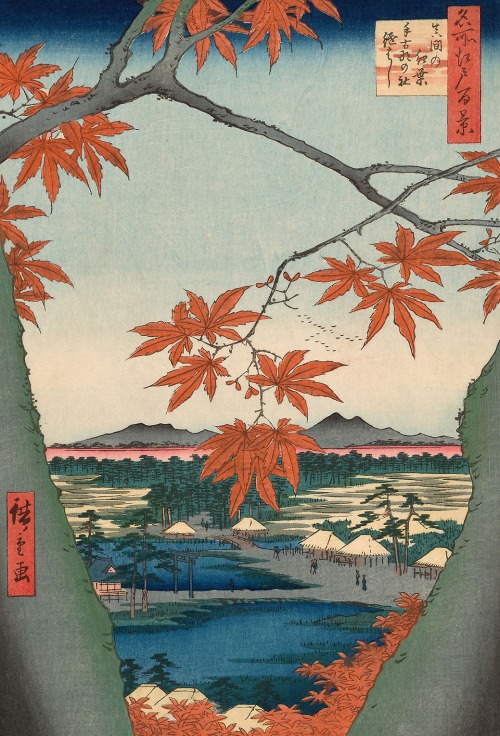 aic-asian: Maple Trees at Mama, Tekona Shrine and Tsugi Bridge (Mama no momiji, Tekona no yashiro, T