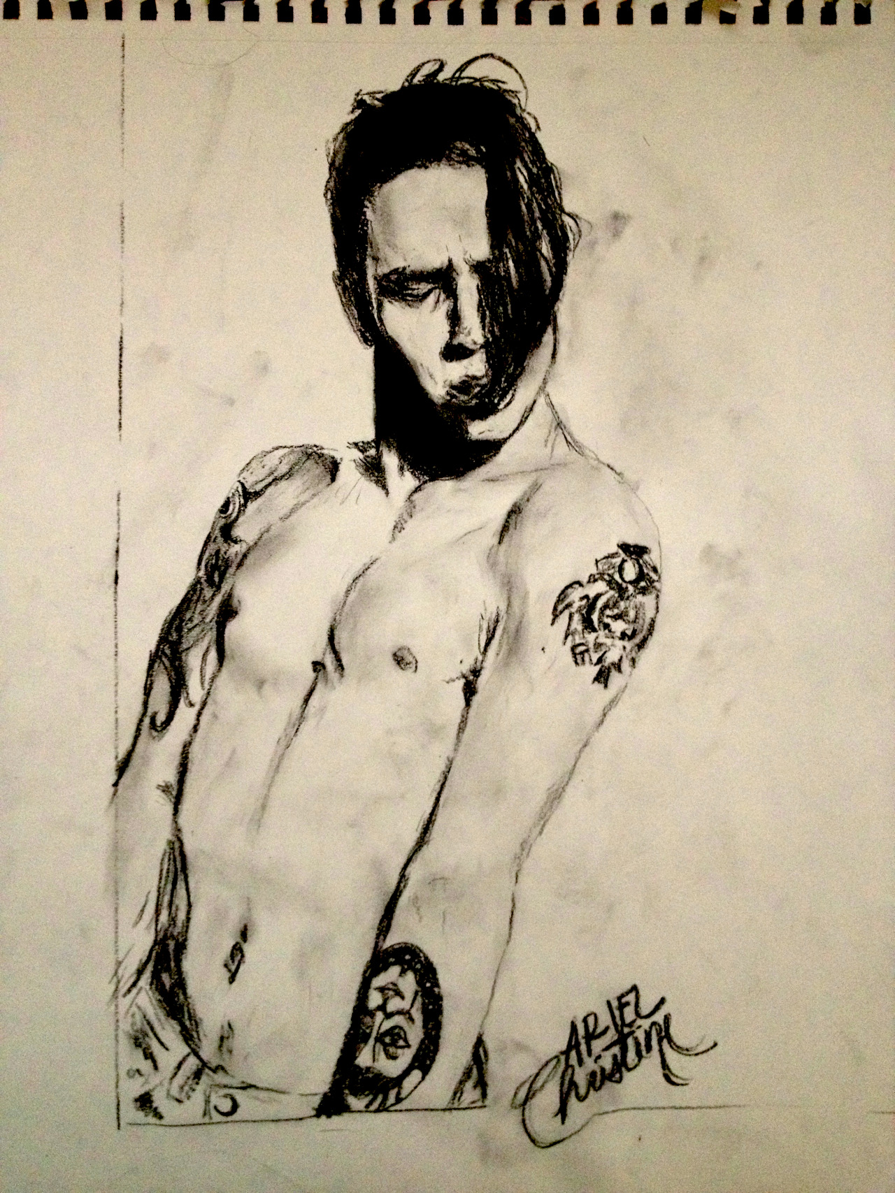  Took me about an hour to draw: John Frusciante circa 1989  Charcoal drawing by