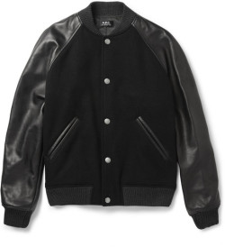 iamvitalle:  APC black leather sleeved jacket. 