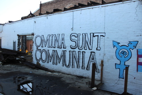 Anarchist murals inside the evicted, and half demolish squatted social centre, The Intersection in S