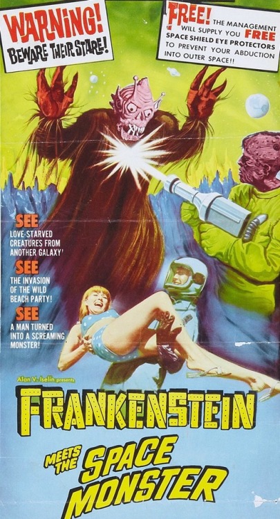 Monster mask from sci-fi cheese, FRANKENSTEIN MEETS THE SPACEMONSTER (1965). Frankenstein met a lot 