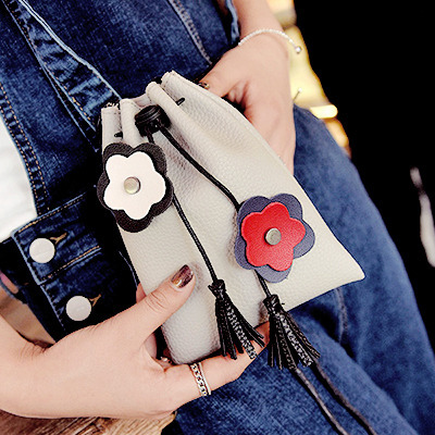 tobious:PU Leather Floral String Crossbody Bag