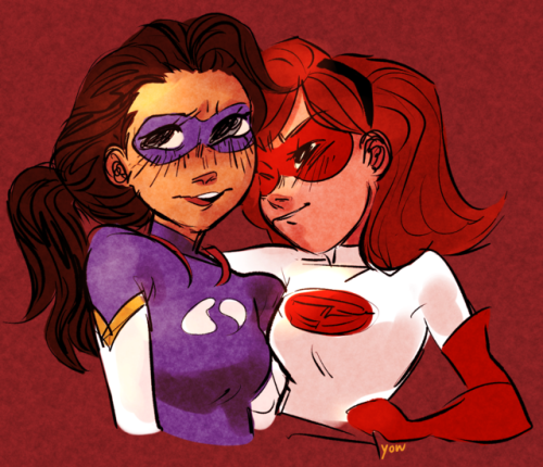 yowbip: super quick doodle of a little playful banter between elastigale &lt;3 @yamino