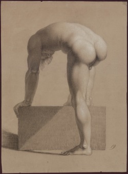 hadrian6:   Standing Man bent over  Podium. Supports on both hands, right leg raised. Viewed from behind Copy after drawing by Nicolai Abildgaard. Danish 1743-1809.          http://hadrian6.tumblr.com