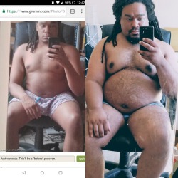illmakeyoubiggerinreallife:  thegourmetgainer:Check out the caption in the picture on the left. :) Support my mate on his journey into supreme obesity. Like &amp; Reblog folks  Dudes getting massive! Keep up the good work!