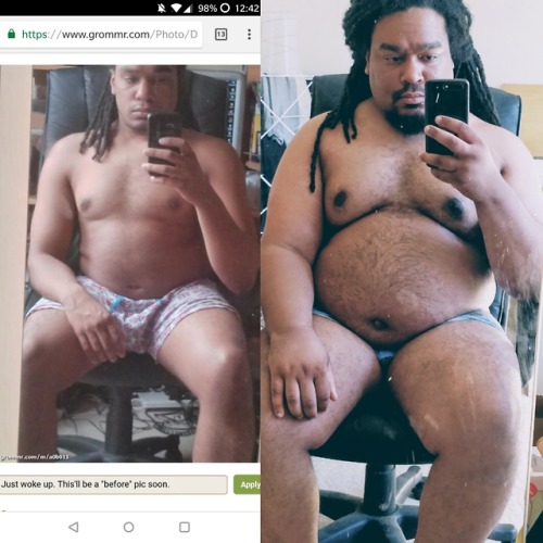 illmakeyoubiggerinreallife:  thegourmetgainer:Check out the caption in the picture on the left. :) Support my mate on his journey into supreme obesity. Like & Reblog folks  Dudes getting massive! Keep up the good work!