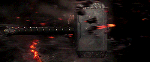 thorodinson:“Resolved to take Surtur’s severed head back to Asgard, Thor battles an army of several thousand smaller fire demons with his hammer, Mjolnir. Hela destroys the hammer later in the film, and Taika Waititi wanted to give it its last moment