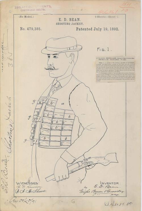 Patent Drawing for E. D. Bean’s Shooting Jacket, 07/19/1892