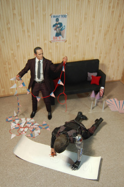 a-twins:  Coulson and Bucky are preparing “Welcome party” for Steve. We are waiting for Hot toys Captain America figure now, so we are very excited, and guys too! …But Steve is late. Late so much…