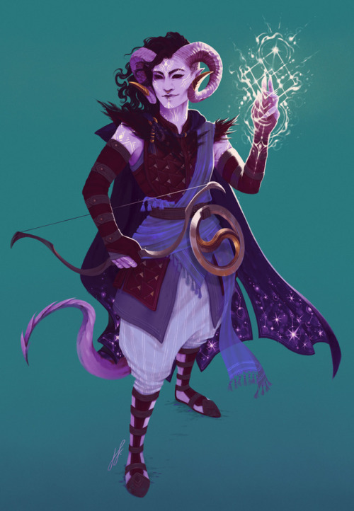 New character illustration finished!The lovely & badass lavender Yaniir is a Tiefling Arcane Tri