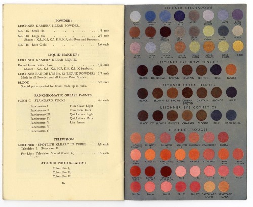 Leichner&rsquo;s catalogue, Make-up for Stage and Screen, 1938. London. Source 