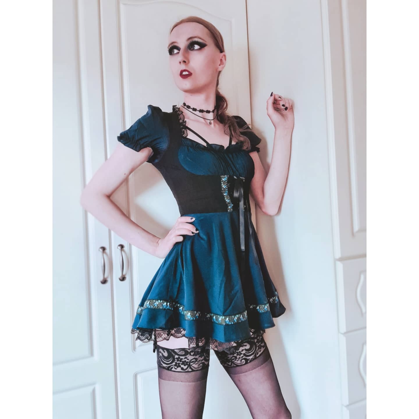 kittykat8311:Why sometimes I wear as many as six impossibly short things before breakfast! 👑💙This @houseofwidow dress gives off such amazing Malice in Wonderland vibes I had to lean into it! Plus, when you’re this damn tall any cute dress