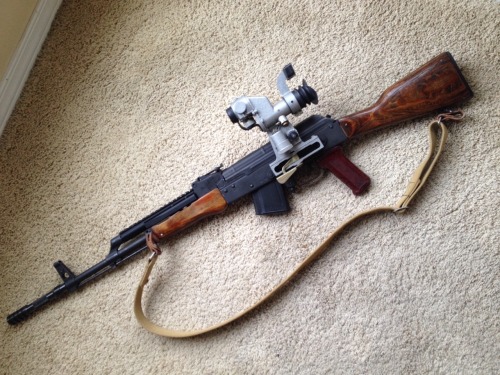 thatonegunblog:  Introducing the DMR-47 and the Squad Support-47. A shitty WASR-10 with a PGO-7B3 RPG-7 scope.