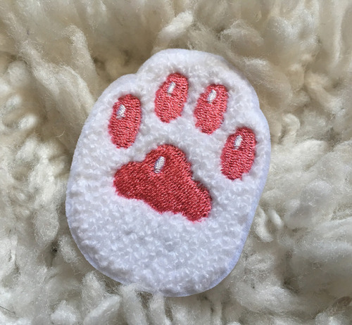 Kitty paw patches are now available in my little store! :D They are fuzzy with little embroidered be