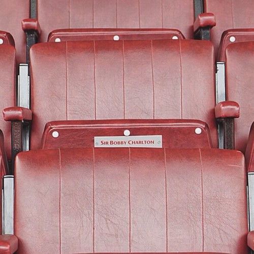 Sir Bobby Charlton’s seat in the directors box. #BigTrip2014 #footballcouple @NatalieTosh (at Old Trafford - Manchester United)