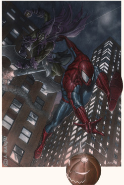 redcell6:  Spidey vs the Green Goblin illustrated by Andrea Mangiri