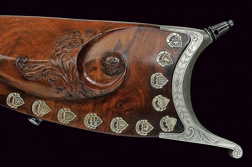 A silver mounted percussion target rifle originating from Switzerland, circa 1827.