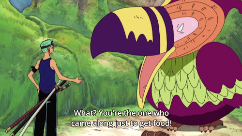 bartolomeo-the-cannibal:  Zoro’s spent most of Skypiea busy fighting animals and getting lost.