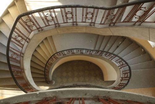 A staircase in the officers&rsquo; building of the abandoned Soviet military base at Wünsdorf (East 