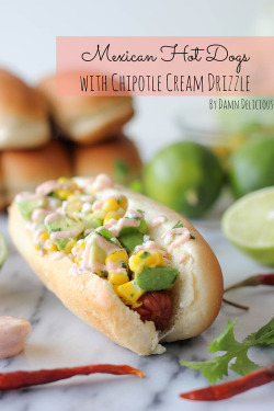 in-my-mouth:  Mexican Hot Dogs with Chipotle Cream
