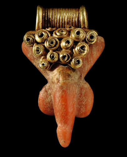 Greco-Roman gold and red coral phallic pendant, 3rd - 1st century BC.