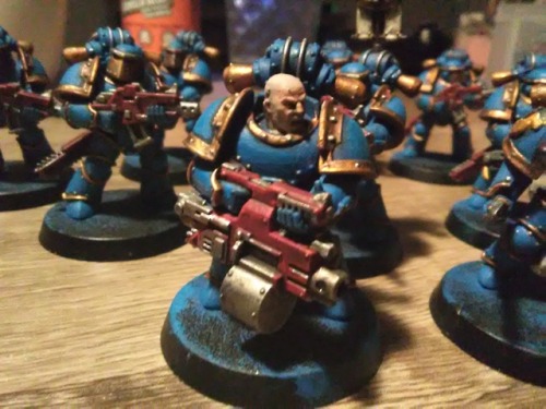 Finished up a squad of Ultramarines veteran legionaries (still need transfers) and also the sgts of 