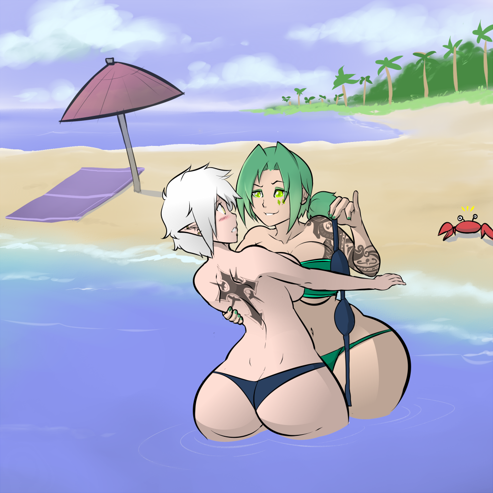 hayakain: @aj-artimation​‘s Tomb Stone and Jade Witch having some beach fun…well,